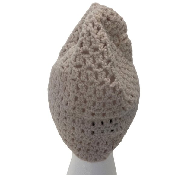 Banana Republic Beige Knit crochet Wool Beanie Hat 100% Lambswool Unisex Slouchy - Picture 3 of 11